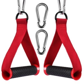 FWONIgOY Ultimate Exercise Handles - gym cable Attachment. cable Handle gym Equipment consisting of Double D Metal Rings, High Density Webbing, Heavy Duty core grips and Big carabiner Hooks (Red)