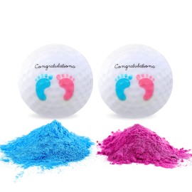 Gender Reveal Exploding Golf Balls Set For Gender Reveal Parties - One Wooden Tee, One Pink And One Blue Powder Filled Exploding Gender Reveal Golf Ball Included In Each Set (X-Large - Pink/Blue)