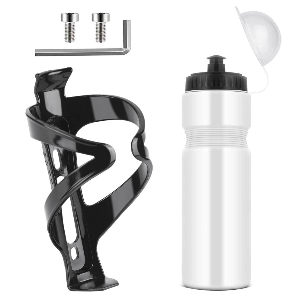 Ainiv Bike Water Bottle Cage With Bpa-Free 800Ml28Oz Bike Bottle, Black Gloss Strong Bike Water Bottle Holder, Bicycle Cup Holder, Cycling Bottle Holder For Road Bike And Mountain Bike, White