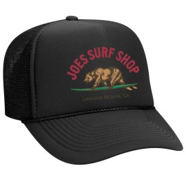 Joes Surf Shop Surfing Bear Foam Snapback Trucker Hat-Black