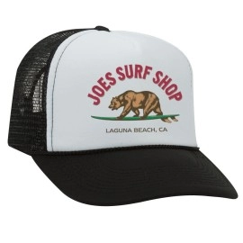 Joes Surf Shop Surfing Bear Foam Snapback Trucker Hat-Whiteblack