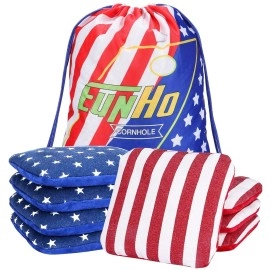 Eunho Dual Sided Cornhole Bags Set Of 8 Regulation Professional, Slick And Sticky For Pro Style Corn Hole Games, All Weather Tournament Bean Bags With Carry Bag (American Flag)