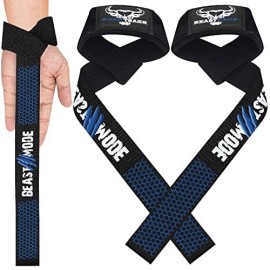Beast Rage Weight Lifting Straps Fitness Padded Cotton Wrist Support Gel Advanced Grips Dumbbell Bar Wraps Heavy Duty Gym Bodybuilding Straps Power Deadlift Barbells Non Slip Exercise (Blue Silicone)