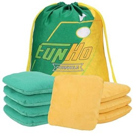 Eunho Dual Sided Cornhole Bags Set Of 8 Regulation Professional, Slick And Sticky For Pro Style Corn Hole Games, All Weather Tournament Bean Bags With Carry Bag (Yellow/Green)