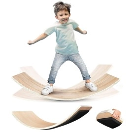 Yes4All Wooden Wobble Balance Board For Kids, 36'' Rocker Board Solid Natural Wood With Smart Design Prevent Hand Stuck, Kids Toddler Open Ended Learning Toy, Yoga Curvy Board For Office & Classroom Adult