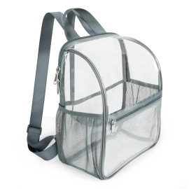 Mini Clear Backpack Stadium Approved 12X12X6 Clear Stadium Bag, Small Clear Backpack For Concert, Sports Events, Clear Festival Bag - Grey