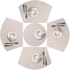 Shacos Round Table Placemats Set Of 5 Wedge Shaped Place Mat With Centerpiece Round Mat Heat Resistant Table Mats Washable (5, Beige)
