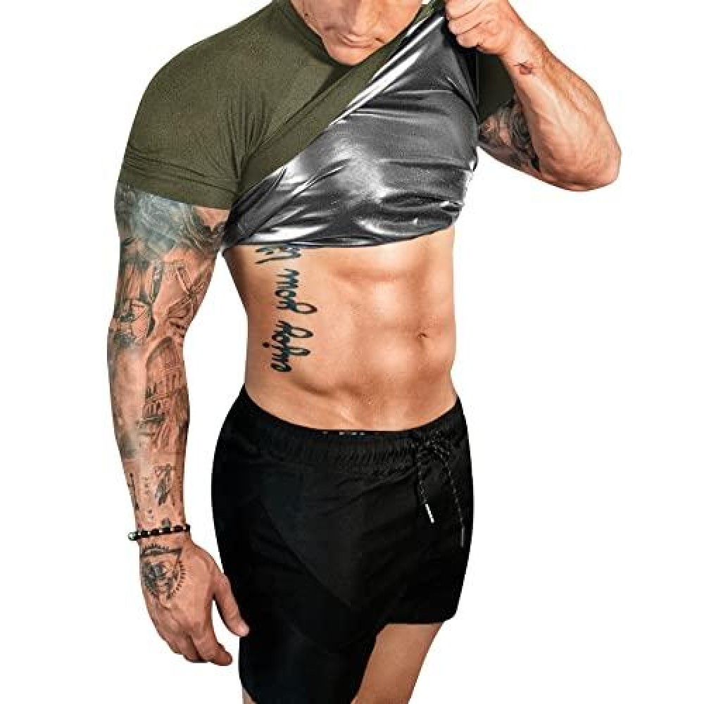Fuxert Sauna Shirt For Men Sweat Sauna Suit For Gym Exercise Compression Shirt Workout Shapewear (Gn L)