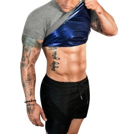 Fuxert Sauna Shirt For Men Sweat Sauna Suit For Gym Exercise Compression Shirt Workout Shapewear (Gy M)