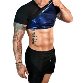 Fuxert Sauna Shirt For Men Sweat Sauna Suit For Gym Exercise Compression Shirt Workout Shapewear (Sobk S)