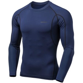 Tsla Mens Upf 50 Long Sleeve Compression Shirts, Athletic Workout Shirt, Water Sports Rash Guard, Athletic Crewneck Navy, Small