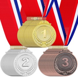 48 Pieces Metal Winner Gold Silver Bronze Award Medals Olympic Style Metal Winner Awards With Neck Ribbon, 2Inches