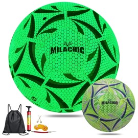 Milachic Soccer Ball, Glow In The Dark Soccer Ball Size 5, Glowing Luminous Green Soccer Balls Gifts For Boys, Girls, Men, Women Indoor Outdoor Soccer Training (With Pump)
