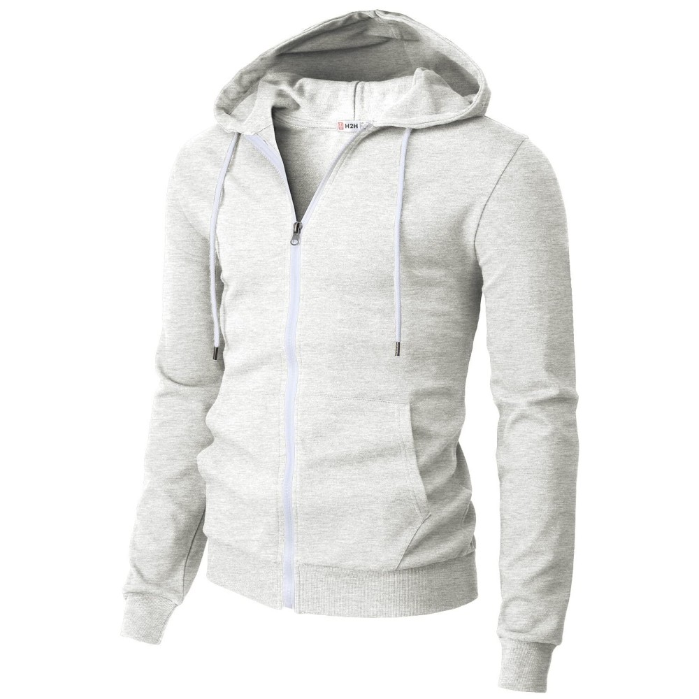 H2H Mens Slim Fit Basic Zip Up Hoodies Sweatshirt Lightweight Long Sleeve With Kangaroo Pocket Cream Us 2Xlasia 3Xl (Cmohol048)