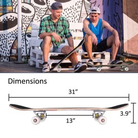 CAPARK Skateboards for Beginners Adults Youths Teens Kids Girls Boys 31 Inch Pro Complete Skate Boards 7 Layer Canadian Maple Double Kick Concave Longboards (Sky)