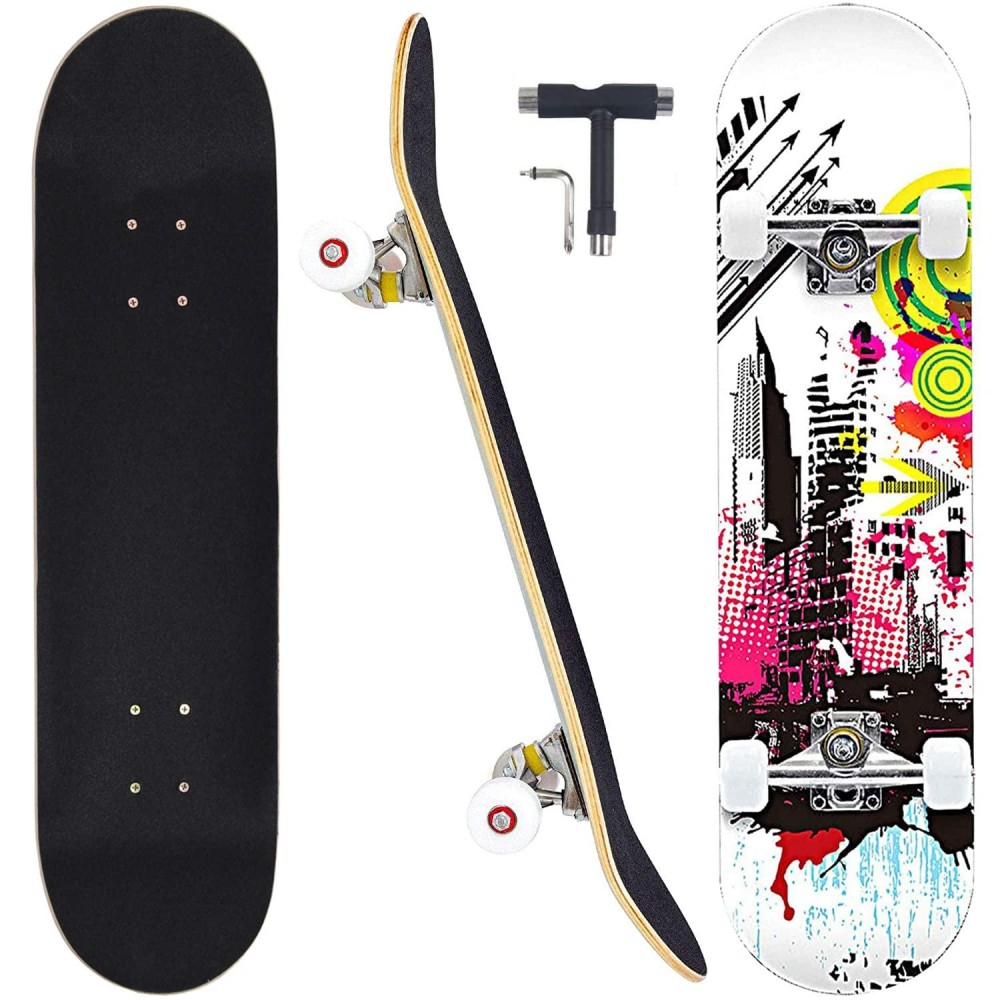 CAPARK Skateboards for Beginners Adults Youths Teens Kids Girls Boys 31 Inch Pro Complete Skate Boards 7 Layer Canadian Maple Double Kick Concave Longboards (Freedom)