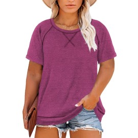 Happy Sailed Womens Plus Size Tunic Tops Summer Short Sleeve Round Neck Loose Casual Tee Shirt,3X Purple