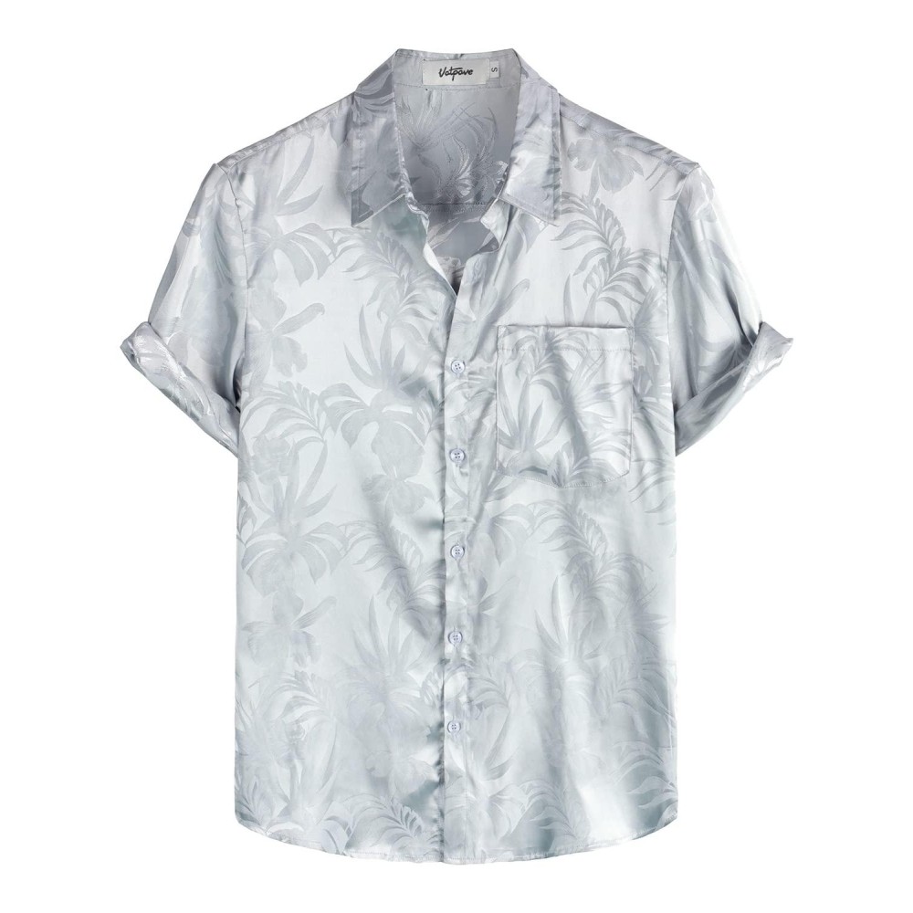 Vatpave Mens Summer Jacquard Regular Fit Shirts Casual Button Down Short Sleeve Beach Tops With Pocket Large Light Blue Holiday