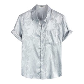 Vatpave Mens Summer Jacquard Regular Fit Shirts Casual Button Down Short Sleeve Beach Tops With Pocket Large Light Blue Holiday