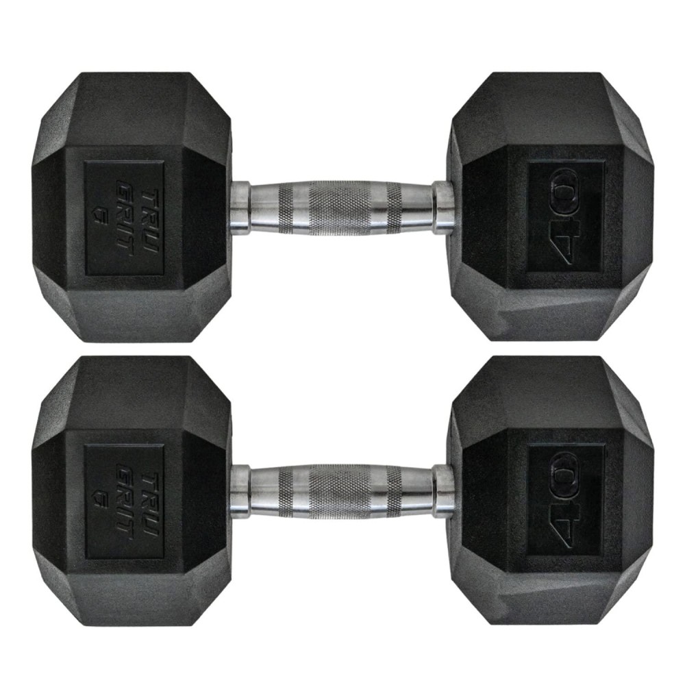 Tru Grit Fitness Hex Elite Tpr Dumbbells - Rubber Dumbbells Designed With Chrome-Plated Steel Handles, Tpu Heads, And Hexagon-Shaped Rubber-Encased Ends,40Lb - Pair