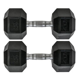 Tru Grit Fitness Hex Elite Tpr Dumbbells - Rubber Dumbbells Designed With Chrome-Plated Steel Handles, Tpu Heads, And Hexagon-Shaped Rubber-Encased Ends,40Lb - Pair