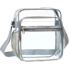 Covax Clear Bag Stadium Approved, Clear Crossbody Messenger Shoulder Bag With Adjustable Strap For Concerts, Sports Events (Gray)