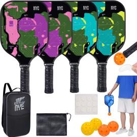 Pickle-Ball-Paddle-Set-Of-4, Joncaye Pickleball Paddles With 4 Balls, Racquet Case, Ball Bag, Ball Retriever Fiberglass Rackets With Accessories For Adults Kids, Gifts For Men Women