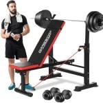 Oppsdecor 6 In 1 600Lbs Weight Bench Set With Squat Rack, Bench Press Set With Barbell Rack, Adjustable Incline Strength Training Workout Bench With Leg Developer Preacher Curl For Home Gym (Scarlet)