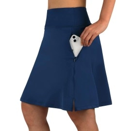 Anivivo Womens Skorts Skirts 20 Knee Length,Long Tennis Golf Sports Casual Skirts With High Waisted Zipper Pockets(Navy Blue,M)