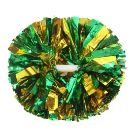 Hooshing 2Pcs Cheerleading Pom Poms Gold And Green Metallic Cheer Pom Poms With Baton Handle For Sports Dance Team Spirit Party Kids Adults