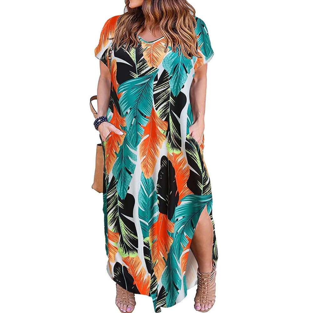 Kancystore Plus Size Sundresses For Women Casual Beach 4Xl Summer Short Sleeve Long Dress