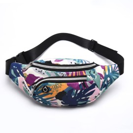 Yunghe Waist Pack Bag For Men&Women - Fanny Pack For Workout Traveling Running.(Blue Purple Green Leaf)