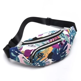 Yunghe Waist Pack Bag For Men&Women - Fanny Pack For Workout Traveling Running.(Blue Purple Green Leaf)