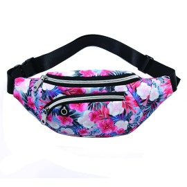 Yunghe Waist Pack Bag For Men&Women - Fanny Pack For Workout Traveling Running.(Pink White Flowers Black Leaf)