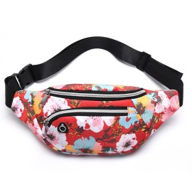 Waist Pack Bag For Men&Women - Fanny Pack For Workout Traveling Running.(Red Yellow Pink Flowers)