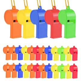 Wsyub Plastic Whistles, 24Pcs Sports Whistle Bulk With Lanyard, Loud Crisp Sound Whistle For Coaches Referees, Colorful Whistletoy Soccer Whistle Giveaways Party Whistles