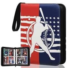 Mixpoet Baseball Card Binder With Zipper, 4 Slots - Fit 400 Cards, Waterproof Card Album Holder Protectors Storage Book Fit Football, Baseball, Sport Cards And Other Trading Cards (Red Blue)