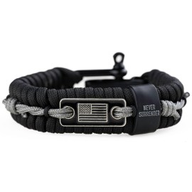 Hero Company Never Surrender Barbed Wire Paracord Bracelet - Tactical Survival Bracelet For Men With Bronze Usa Flag - Helps Pair Military Veterans With A Companion Dog