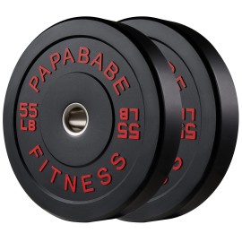 Papababe Bumper Plates Set 2-Inch, Color Coded Olympic Weight Plates, Weight Plate Set With Steel Insert For Weightlifting In Home Garage Gym (55 Lb, Pair)