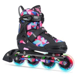 Fihuny Adjustable Inline Skates For Kids And Adults With Light Up Wheels,Roller Blades Skates For Girls And Boys,Women,Pink Medium-Big Kid(1-4 Us)