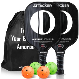 AMORON Pickleball Paddles Set of 2 USAPA Approved, Composite Graphite Carbon and Fiberglass Face, 25% Thicker Polypropylene Core, Lightweight Best Pickleball Rackets &4 Indoor Outdoor Balls & Bag