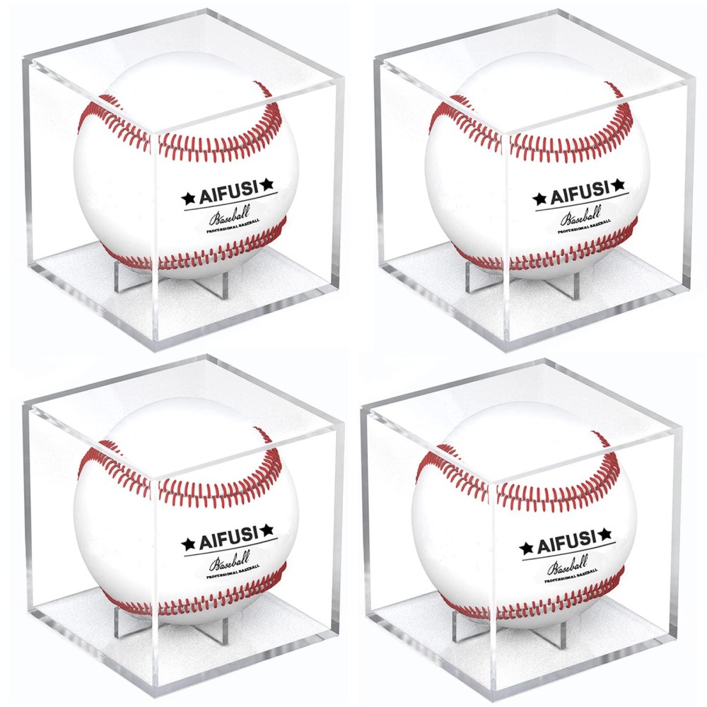 Baseball Display Case, Uv Protected Acrylic Cube Baseball Holder Square Clear Box Memorabilia Display Storage Sports Official Baseball Autograph Display Case - Fits Official Size Ball(4 Pack
