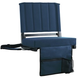 Sport Beats Navy Blue Stadium Seat For Bleachers With Back Support And Wide Padded Cushion Stadium Chair - Includes Shoulder Strap And Cup Holder
