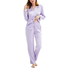 Yimanie Matching Pajamas For Couples Button Down Silk Pajamas For Men And Women 2 Pieces Soft Sleepwear Loungewear With Pockets