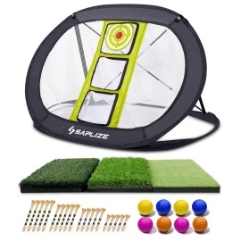 Saplize Golf Chipping Net, With Foldable Hitting Mat, Golf Balls And Bamboo Golf Tees For Indoor/Outdoor/Backyard Practice