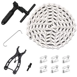 Bike Chain Kit, Single/6/7/8/9/10/11/12 Speed Multi-Function Bike Mechanic Repair Kit, Chain Breaker And Bike Link Plier With Hook And 6 Pairs Bicycle Buckle, Reusable (Single Speed Bike Chain Kit)
