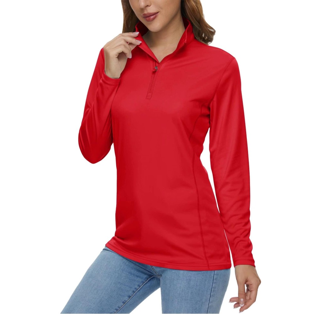 Magcomsen Running Shirts For Women Long Sleeve Sun Shirt For Women Sun Protection Shirts Athletic Shirts Workout Shirts Summer Shirts Rash Guard Tomato Red