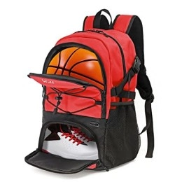 Wolt Basketball Backpack Large Sports Bag With Separate Ball Holder & Shoes Compartment, Best For Basketball, Soccer, Volleyball, Swim, Gym, Travel (Red)
