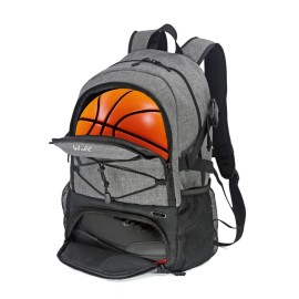 Wolt Basketball Backpack Large Sports Bag With Separate Ball Holder & Shoes Compartment, Best For Basketball, Soccer, Volleyball, Swim, Gym, Travel (Grey)