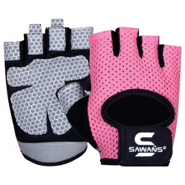 Sawans Workout Gloves For Men And Women Weight Lifting Gloves Gym Fitness Exercise Cycling Pull Ups Microfiber Lightweight Breathable Non-Slip Silicone Padded Palm Grip (Pink, Medium)